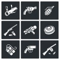 Various types of weapons icons set. Vector Illustration.