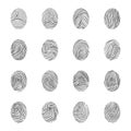 Various Unique Fingerprints Black Thin Line Icon Set. Vector