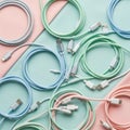 Various USB cables arranged in a Royalty Free Stock Photo