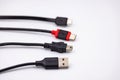 Various USB plugs and USB cables Royalty Free Stock Photo