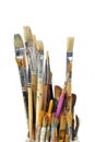 Various used paint brushes on a white background Royalty Free Stock Photo