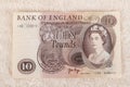 Old bank of england ten pound note with queen elizabeth Royalty Free Stock Photo