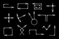 Various vector arrow elements on black background line art hand drawn arrows collection Royalty Free Stock Photo