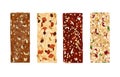 Various vector granola bars on white background. Healthy gluten-free and lactosa free snacks. Energy bars