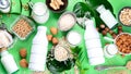 Various vegan plant based milk and ingredients