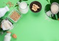 Various vegan plant based milk and ingredients