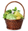 Various vegetables in a brown basket