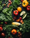 various vegetables and fruits on a black background Royalty Free Stock Photo