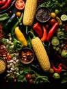 various vegetables and fruits on a black background Royalty Free Stock Photo