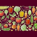 Various vegetables isolated on purple background. Striped Seamless pattern. Vector. Royalty Free Stock Photo