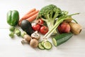 Various vegetables such as broccoli, carrots, peppers, parsnip r Royalty Free Stock Photo