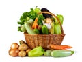 Various vegetables in a wicker basket isolate on white background Royalty Free Stock Photo