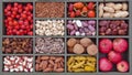 Various vegetarian healthy fruits and seeds in wooden box Royalty Free Stock Photo