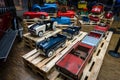 Various of vintage pedal cars.