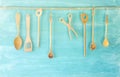 Various vintage wooden kitchen utensils