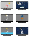 Various weathers symbols and leisure activities on monitor