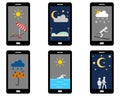 Various weathers symbols and leisure activities on Smartphone