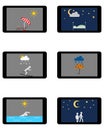 Various weathers symbols and leisure activities on Tablet