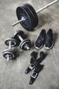 various weight lifting equipment