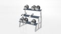 Various weights on a rack, sports equipment isolated on white background Royalty Free Stock Photo