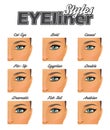 Various winged eyeliner styles make-up chart