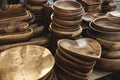 Various wooden plates and trays for sale at a handicraft store at Dapitan Arcade, Quezon City, Philippines