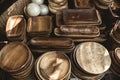 Various wooden plates and trays for sale at a handicraft store at Dapitan Arcade, Quezon City, Philippines