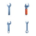 Various wrench icons set cartoon vector. Metal wrench