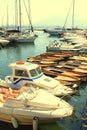 Various yachts in marina moored on sea in summer in good clear weather