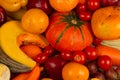 Various Yellow vegetable and fruit close up