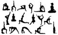 Various yoga girls postures silhouette. Set of vector silhouette illustrations design isolated on white background. Healthy