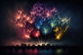 Variously colored fireworks display in the night sky