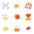 Variously shaped firework explosion icons set