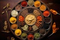 Varitise of spices on table background