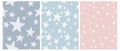 3 Varius Star Vector Patterns. Irregular Hand Drawn Starry Sky Print. Royalty Free Stock Photo