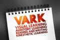 VARK Learning Styles model - was designed to help students and others learn more about their individual learning preferences,