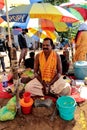 Varkala, Kerala, India - February 24, 2024: Hindu holy man on religious ceremony Puja on the Varkala beach