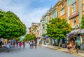 VARNA, BULGARIA, AUGUST 8, 2014: People are strolling through a pedestrian boulevard in Varna, Bulgaria....IMAGE