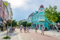 VARNA, BULGARIA, AUGUST 8, 2014: People are strolling through a pedestrian boulevard in Varna, Bulgaria....IMAGE