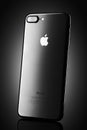 Varna, Bulgaria - December, 04, 2016: Studio shot of a black Iphone 7 plus, with Dual 12 MP Camera, quad-core 2,23 GHz and 1080 x Royalty Free Stock Photo