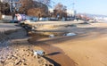 VARNA, BULGARIA - jan 19, 2019: Industrial waste water, pipeline discharges liquid industrial waste into sea on city beach. Dirty