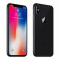 Black rotated Apple iPhone X with iOS 11 lockscreen front side and back side isolated on white background