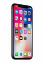 New Apple iPhone X front view slightly rotated isolated on white background