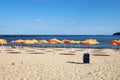 Varna, Bulgaria - July, 13, 2020: beach umbrellas on an empty beach Royalty Free Stock Photo