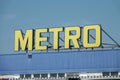Varna, Bulgaria - July 15, 2018: Metro logo on a facade of a supermarket in Varna, Bulgaria. METRO Cash & Carry is a German
