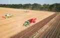 Varna, Bulgaria - July 07, 2023 Ploughing a field with John Deere 6930 tractor. John Deere was manufactured in 1995-1999 and it