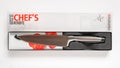 Brabantia chef knife made of high carbon molybdenum vanadium steel. Professional sharp kitchen knife with 20 cm 8 inch blade on Royalty Free Stock Photo