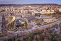 Aerial view from a drone near the sea garden to the Palace of Culture and Sports and city Royalty Free Stock Photo