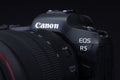 Varna, Bulgaria - November 07,2020: Image of Canon EOS R5 Mirrorless Digital Camera with dual pixel AF on a black background.