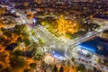 Aerial view from the drone of the illuminated centrum of Varna city at night Royalty Free Stock Photo